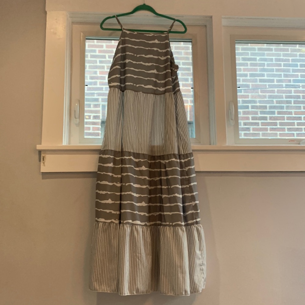 Grey and White Striped Maxi Dress